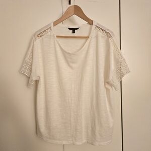 White Lace Detail Short Sleeve Top